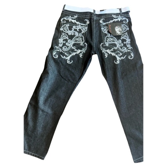 Red Ape Authentic Jeans 40 NWT Embroidered Y2K Streetwear Denim Baggy Belted 40 - Picture 5 of 14